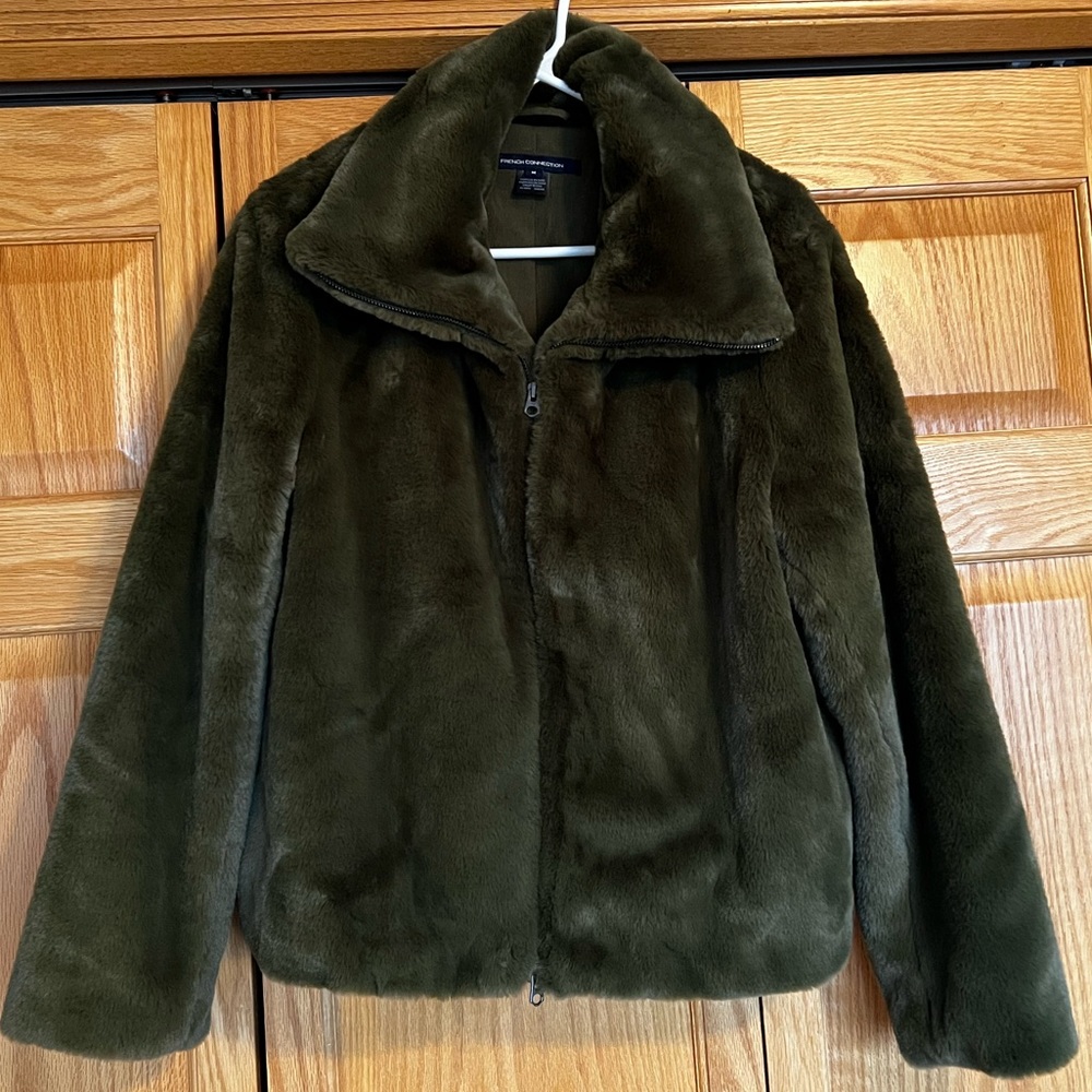 Green - French Connection- Faux Fur- Jacket- Size Medium